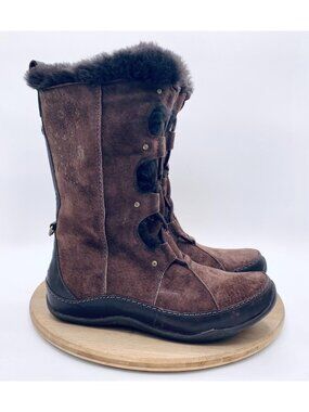 Merrell Boots Womens 9.5 Brown Suede Fleece Lined Mid Calf Outdoor Snow